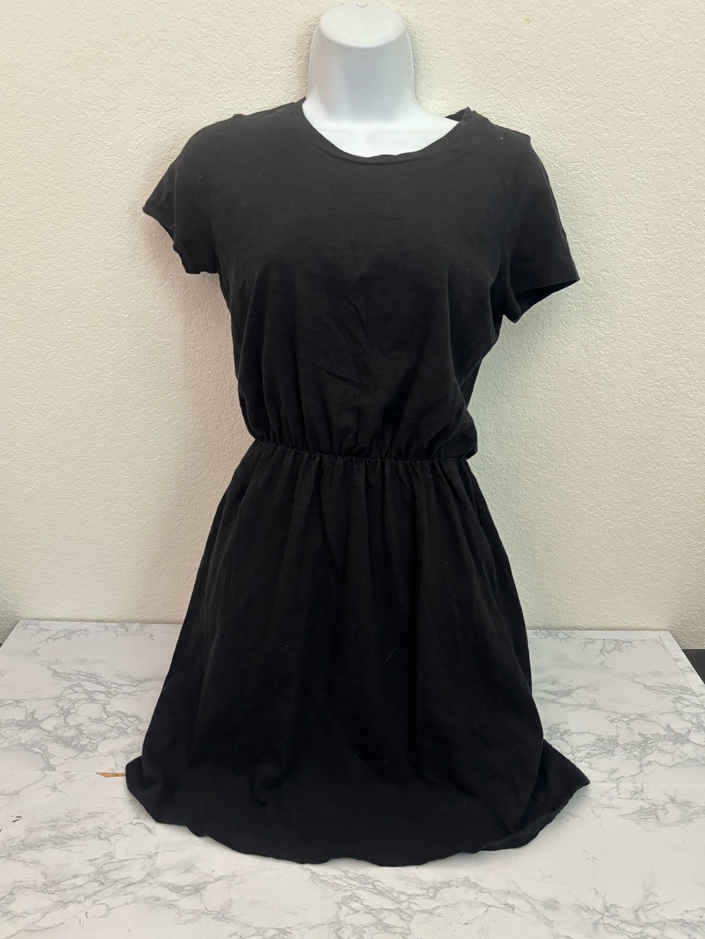 Old Navy Women’s XS 100% Cotton Short Sleeve Cinch Elastic Waist Black Dress